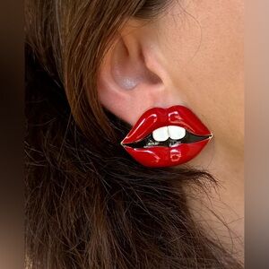 Red Lips Statement Earrings – Retro Pop Art Bold Style